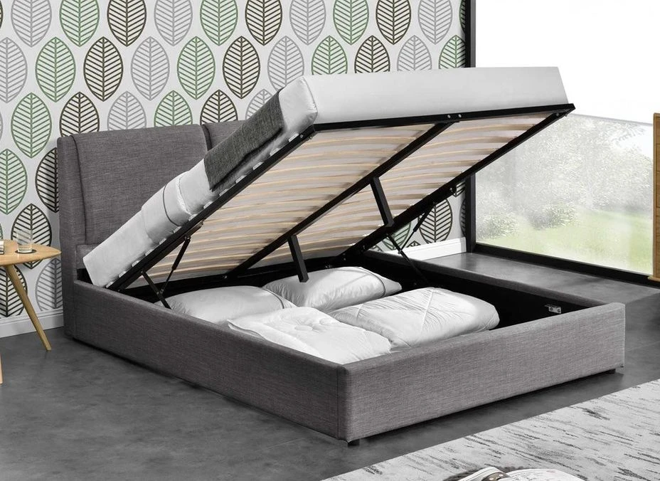 Lit Coffre Tissu Gris Foncé Kelia 180x200 Cm 4 Lit Coffre Tissu Gris Foncé Kelia 180x200 Cm – Image 2