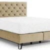 Lit Continental Capitonné Tissu Beige Pozza Avec Matelas 30 Cm En Latex Et Pied Métal Noir