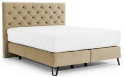 Disney Cars Soldes 25 Lit Continental Capitonné Tissu Beige Pozza Avec Matelas 30 Cm En Latex Et Pied Métal Noir