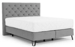 Lit Continental Capitonné Tissu Gris Pozza Avec Matelas 30 Cm En Latex Et Pied Métal Noir