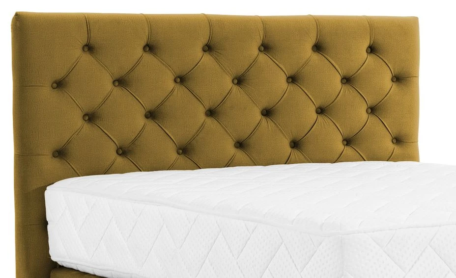 Lit Continental Capitonné Tissu Jaune Moutarde Pozza Avec Matelas 30 Cm En Latex Et Pied Métal Noir 5 Lit Continental Capitonné Tissu Jaune Moutarde Pozza Avec Matelas 30 Cm En Latex Et Pied Métal Noir – Image 3