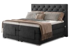 Lit Continental électrique Tissu Anthracite Avec Matelas Et Surmatelas Karmen