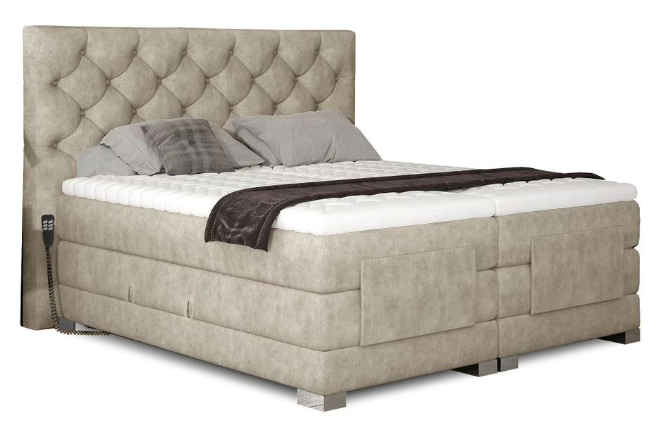 Lit Continental électrique Tissu Beige Clair Avec Matelas Et Surmatelas Karmen 5 Lit Continental électrique Tissu Beige Clair Avec Matelas Et Surmatelas Karmen – Image 3