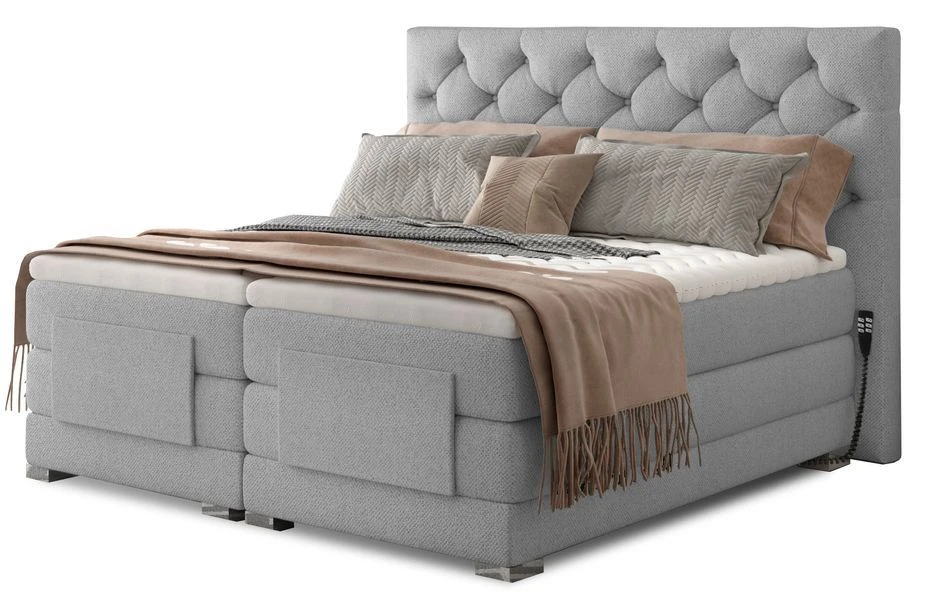 Lit Continental électrique Tissu Gris Clair Avec Matelas Et Surmatelas Karmen 3 Lit Continental électrique Tissu Gris Clair Avec Matelas Et Surmatelas Karmen