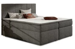 Lit Continental Tissu Gris Avec Matelas Et Surmatelas Louna