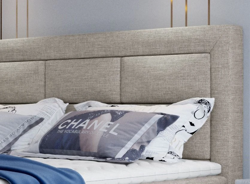 Lit Continental Tissu Beige Clair Balore 4 Lit Continental Tissu Beige Clair Balore – Image 2