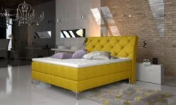 Lit Design Continental Avec Tête De Lit Capitonnée Strass Tissu Jaune Banky -Disney Cars Soldes lit design continental avec tete de lit capitonnee strass tissu jaune banky 3666722601009 1397540