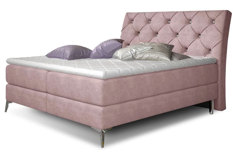 Lit Design Continental Avec Tête De Lit Capitonnée Strass Tissu Rose Banky 3 Lit Design Continental Avec Tête De Lit Capitonnée Strass Tissu Rose Banky