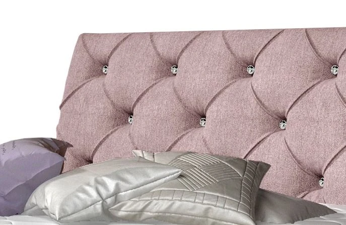 Lit Design Continental Avec Tête De Lit Capitonnée Strass Tissu Rose Banky 5 Lit Design Continental Avec Tête De Lit Capitonnée Strass Tissu Rose Banky – Image 3