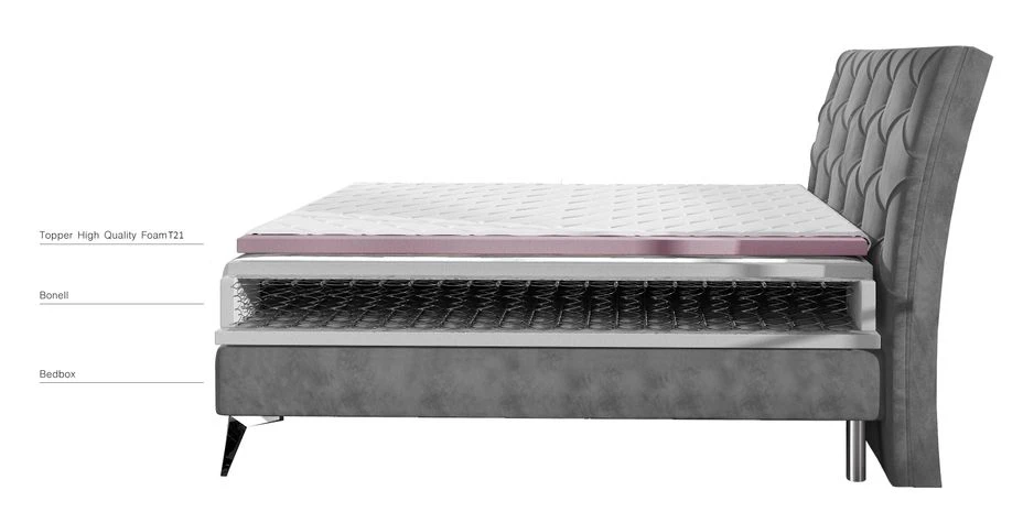 Lit Design Continental Avec Tête De Lit Capitonnée Strass Tissu Rose Banky 6 Lit Design Continental Avec Tête De Lit Capitonnée Strass Tissu Rose Banky – Image 4