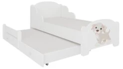 Lit Enfant Bois Blanc Impression Petit Chien 2 Couchages 70x140 Ou 80x160 Cm - Sommier Et Matelas Inclus - Madale