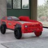 Lit Enfant Jeep Rouge Tout Terrain Avec Phares
