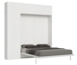 Lit Escamotable 120x190 Cm Avec 1 Colonne De Rangement 2 Meubles Hauts Bois Blanc Kanto