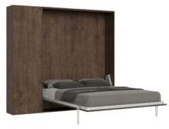 Lit Escamotable 140x190 Cm Avec 1 Colonne De Rangement Bois Noyer Kanto