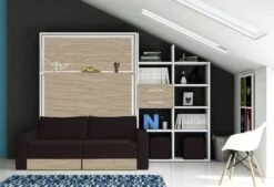 Lit Escamotable 90x190 Cm Avec Canapé Coffre Et étagères Modula