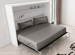 Lit Escamotable Horizontal 90x190 Cm Avec étagères Intérieures Rankar