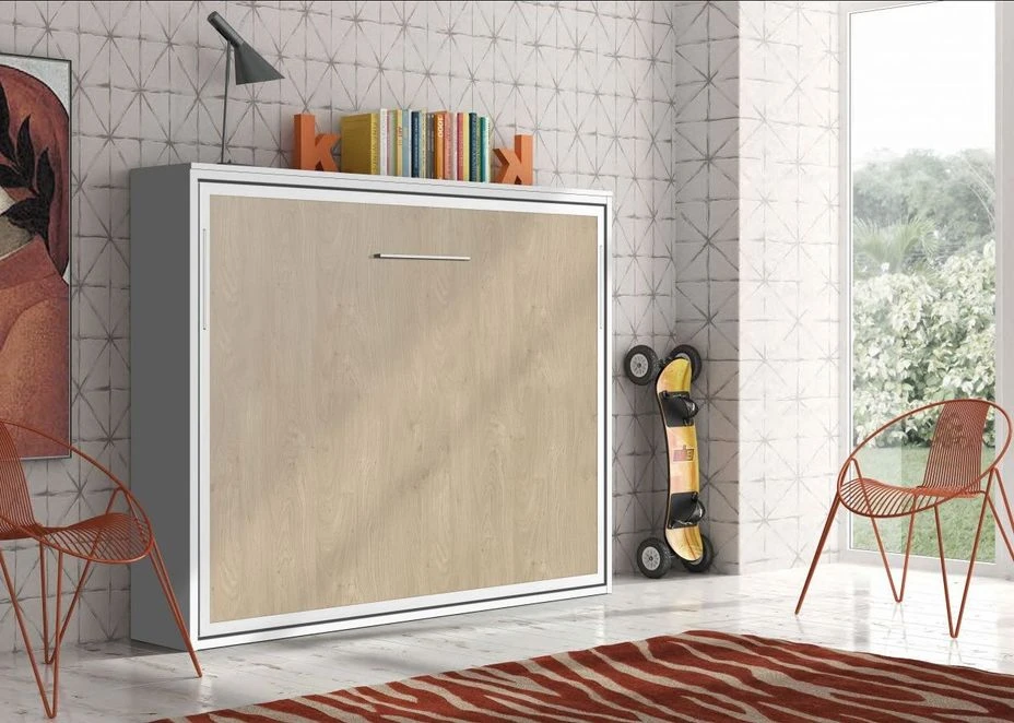Lit Escamotable Horizontal 90x200 Cm Chêne Clair Valok 3 Lit Escamotable Horizontal 90x200 Cm Chêne Clair Valok