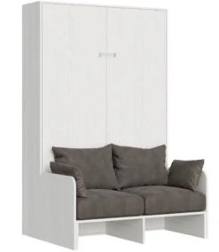Lit Escamotable Vertical Avec Canapé Frêne Blanc Mat 120x190 Cm Kanto