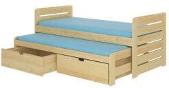 Lit Gigogne Pin Vernis Naturel 2 Couchages 90x200 Cm Avec 2 Coffres De Rangement Balina