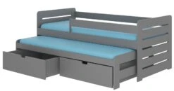 Lit Gigogne Gris 2 Couchages 90x200 Cm Avec 2 Coffres De Rangement Solale