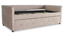 Lit Gigogne Velours Taupe Capitonné Mark 90x190 Cm