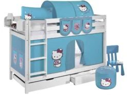 Lit Superposable Blanc Et Rideau Bleu Hello Kitty 90x190 Cm