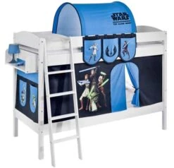 Lit Superposable Laqué Blanc Avec Rideau Star Wars 90x200 Cm