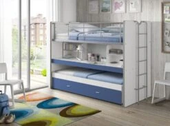 Lit Superposé 3 Places 90x200 Cm Bois Blanc Et Bleu Bonny -Disney Cars Soldes lit superpose 3 places 90x200 cm bois blanc et bleu bonny 5420070216005 692700