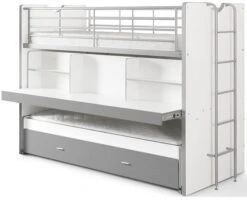 Lit Superposé 3 Places 90x200 Cm Bois Blanc Et Gris Bonny