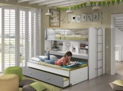 Lit Superposé 3 Places 90x200 Cm Bois Blanc Et Gris Bonny -Disney Cars Soldes lit superpose 3 places 90x200 cm bois blanc et gris bonny 5420070216029 692704