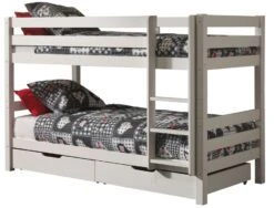 Lit Superposé 90x200 Cm Avec 2 Tiroirs Pin Massif Blanc Pino H 140 Cm