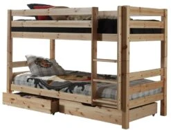 Lit Superposé 90x200 Cm Avec 2 Tiroirs Pin Massif Clair Pino H 140 Cm