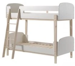 Lit Superposé 90x200 Cm Laqué Blanc Et Pin Massif Clair Kiddy