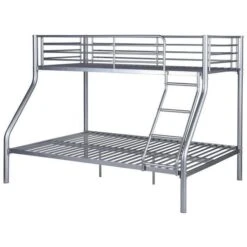 Lit Superposé Adulte Urbain En Métal Gris époxy - Sommiers Inclus - L 140 X L 190 Cm Et L 90 X L 190 Cm