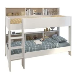 Lit Superposé Blanc Et Bois Clair Méli Mélo 90x200 Cm