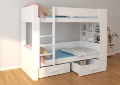 Lit Superposé Blanc Et Taupe 2 Couchages 90x200 Cm Avec Rangement Mila -Disney Cars Soldes lit superpose blanc et taupe 2 couchages 90x200 cm avec rangement mila 3666722953955 1508504