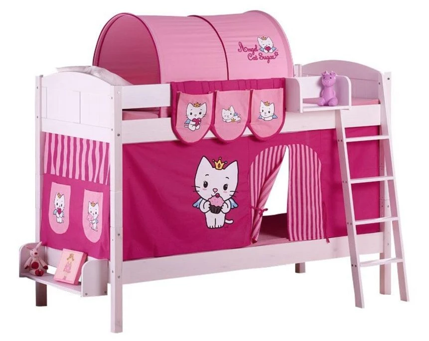 Lit Superposé Blanc Laqué Et Rideau Angel Cat Sugar 90x200 Cm 3 Lit Superposé Blanc Laqué Et Rideau Angel Cat Sugar 90x200 Cm