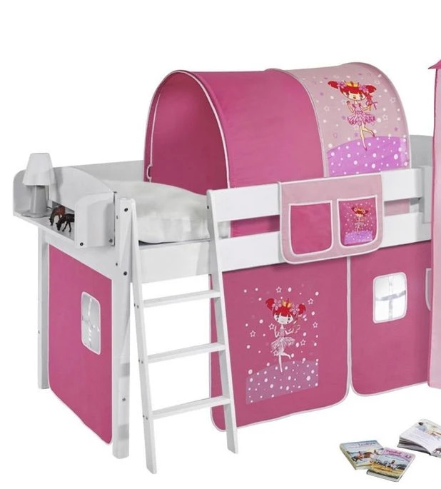 Lit Superposé Blanc Laqué Et Rideau Marron 90x200 Cm 5 Lit Superposé Blanc Laqué Et Rideau Marron 90x200 Cm – Image 3