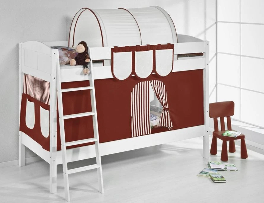 Lit Superposé Blanc Laqué Et Rideau Marron 90x200 Cm 8 Lit Superposé Blanc Laqué Et Rideau Marron 90x200 Cm – Image 6