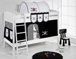 Lit Superposé Blanc Laqué Et Rideau Pirate Noir 90x200 Cm -Disney Cars Soldes lit superpose blanc laque et rideau pirate noir 90x200 cm 106826