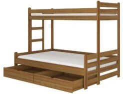 Lit Superposé Bois Oak 2 Couchages 90x200 Et 120x200 Cm Avec Rangement Adova