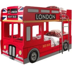 Lit Superposé Bus Londres 90x200 Cm Bois Laqué Rouge Cara