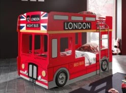 Lit Superposé Bus Londres 90x200 Cm Bois Laqué Rouge Cara -Disney Cars Soldes lit superpose bus londres 90x200 cm bois laque rouge cara 5420070207614 694399