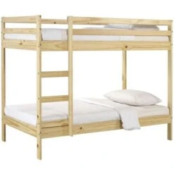 Lit Superposé Enfant - Bois Pin Massif - Naturel - Sommiers Inclus - 2 X 90 X 190 Cm - FOSTER