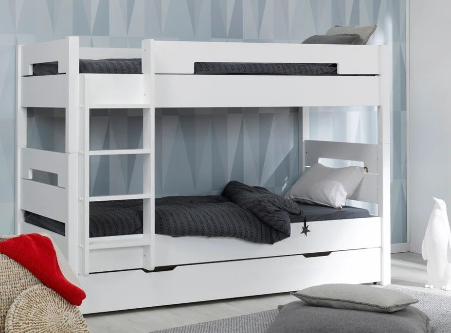 Lit Superposé Gigogne 90x190 Cm Hêtre Massif Blanc Milo 4 Lit Superposé Gigogne 90x190 Cm Hêtre Massif Blanc Milo – Image 2