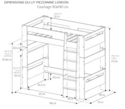 Lit Superposé Mezzanine Enfant Blanc London 90 -Disney Cars Soldes lit superpose mezzanine enfant blanc london 90 132511