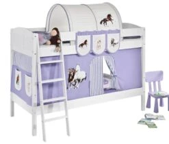 Lit Superposés Blanc Laqué Et Rideau Chevaux Lilas IDA