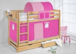 Lit Superposés Pin Massif Et Rideau Rose -Disney Cars Soldes lit superposes pin massif et rideau rose 74534