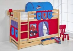 Lit Superposés Pin Massif Et Rideau Spiderman Disney -Disney Cars Soldes lit superposes pin massif et rideau spiderman disney 74481