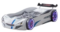 Lit Voiture De Course Avec Bruitages Et Leds Mustang Blanc